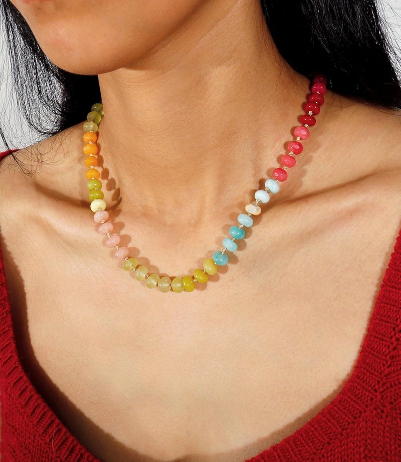 Badu Gemstone Beaded Necklace for Women Colorful Natural Stone Freshwater Pearl Surfer Beach Rainbow Necklace Jewelry Gift - Image 4